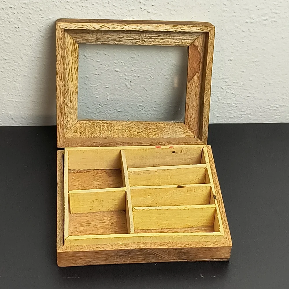 Wood Jewelry Box Storage W/Glass Tan